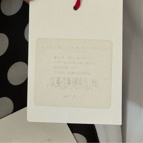NWT CAROLINA HERRERA Polka Dot Silk Organza Puff Sleeve Dress Black White Size 8 - Picture 16 of 16